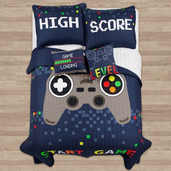 Lush Decor - 5pc Full/Queen Kids' Video Games Quilt Set Navy Bl Navy Blue - Picture 2 of 6